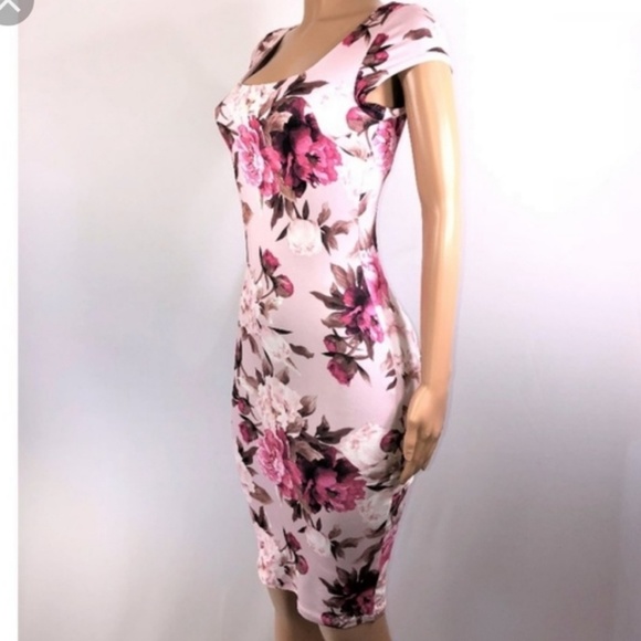 pink floral bodycon dress